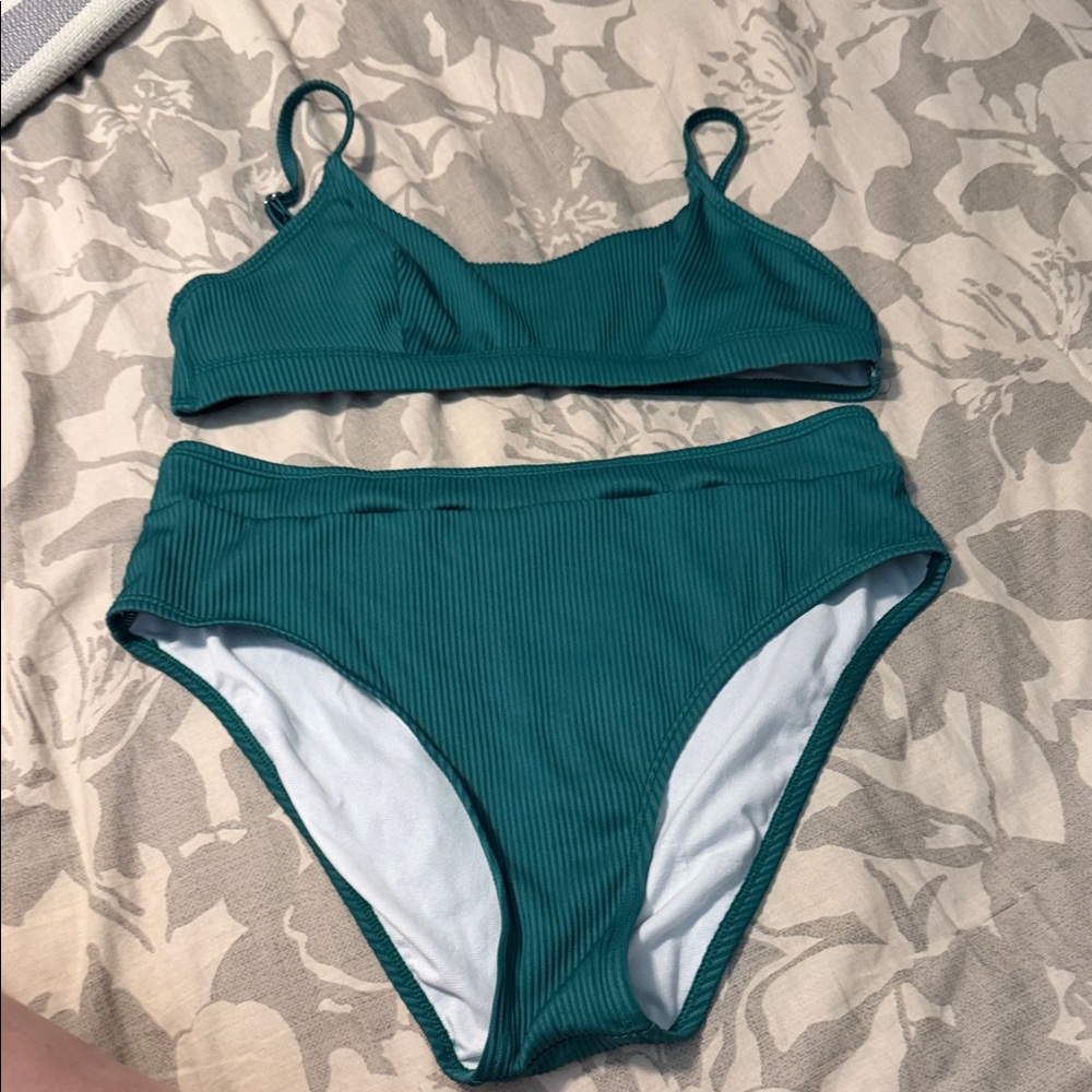 Cupshe Teal Ribbed Bikini Set